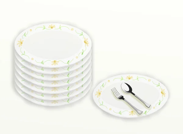 Керамическая посуда и желтый цветочный узор — стоковое фото