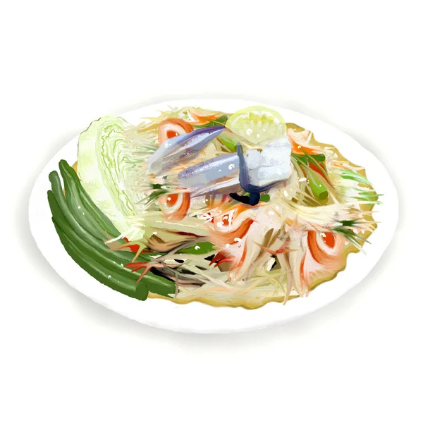 Salada de mamão tailandesa com caranguejo de água doce — Fotografia de Stock