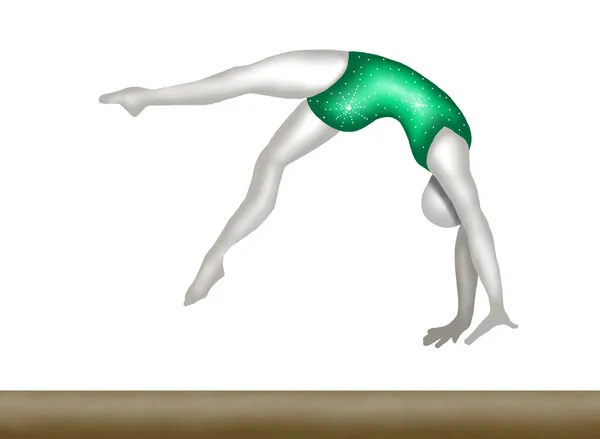 Gymnastics : Gymnast Girl Moving and Jumping on Balance Beam — Stock Photo, Image