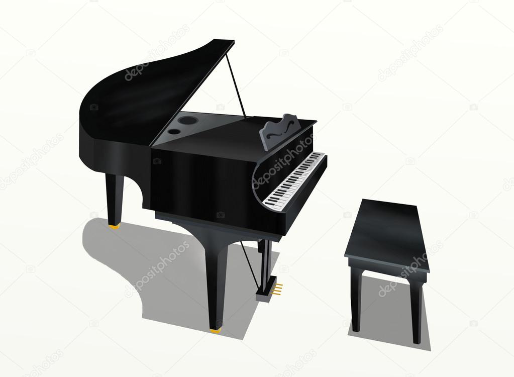 Hand Drawing of Grand Piano on White Background