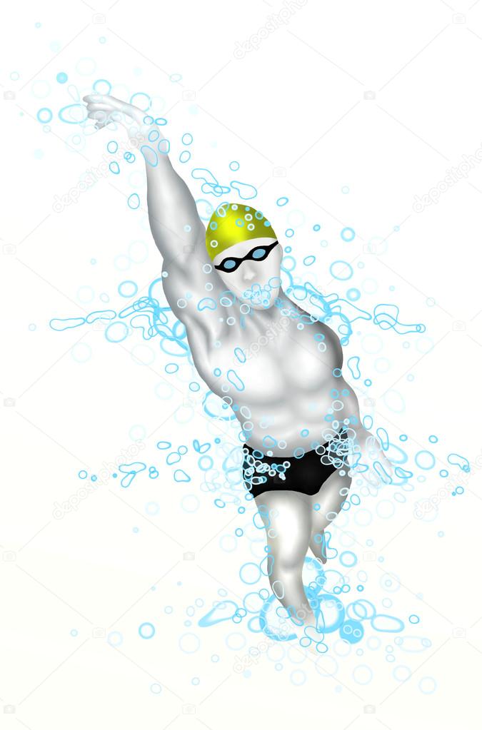 Swimming : Man Swimming Freestyle Stroke in Pool