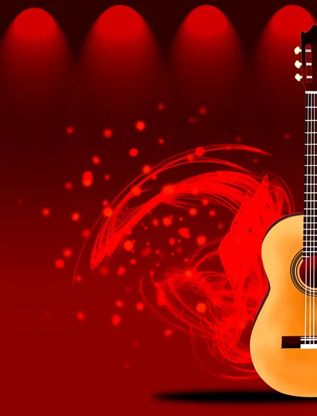 Eine wunderschöne klassische Gitarre auf der roten eleganten Theaterbühne — Stockfoto