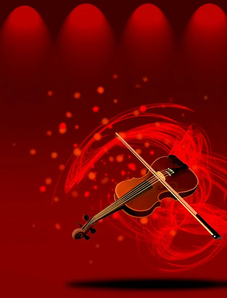 Un bel violino sul palco del teatro elegante rosso — Foto Stock