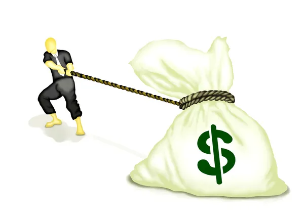 Hand Drawing of Businessman Pulling A Bag of Money — Stock Photo, Image
