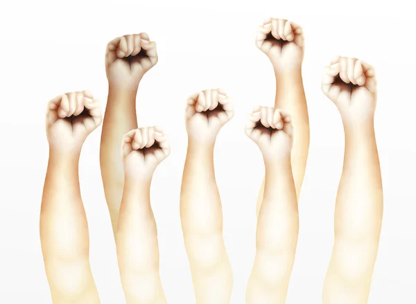 Human Hands Clenched Fists Raised Up in The Air — Stock Photo, Image