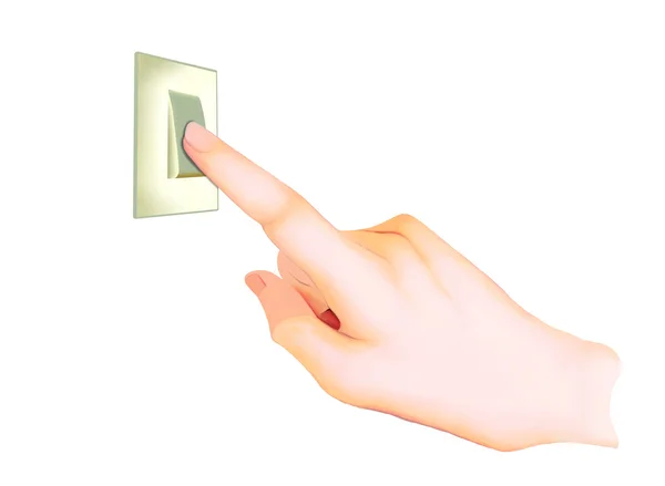 Uma mão acendendo um interruptor de luz . — Fotografia de Stock