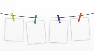 Four Blank Notes Hanging on A Clothesline. clipart