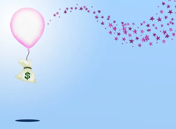 Una borsa di soldi e un palloncino rosa con Sparking Pink Star Sfondo — Foto Stock