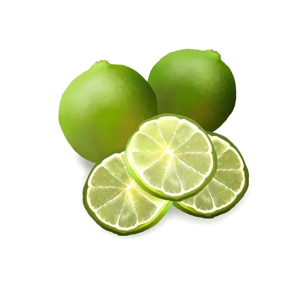 Iki taze olgun limon ve limes dilim — Stok fotoğraf