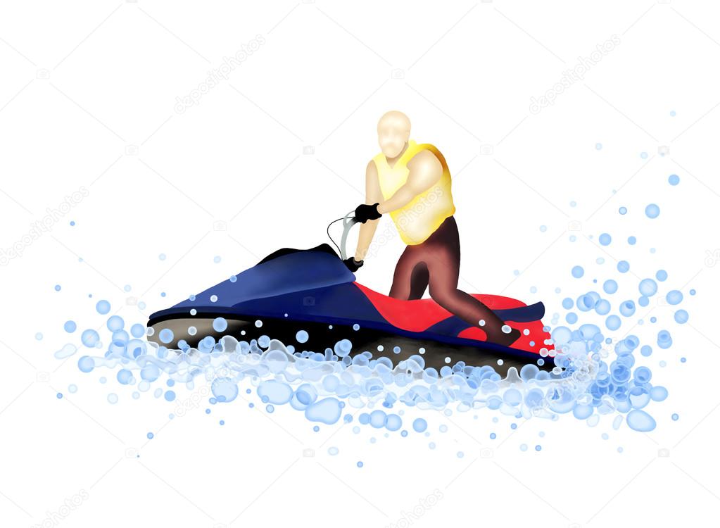 Jet Boat : Man Riding A Jet Ski on The Water
