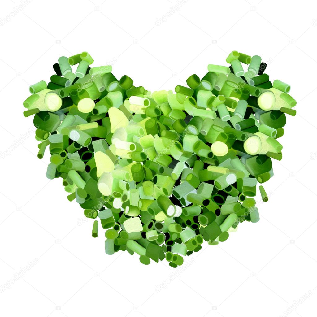 A Heart Shape of Diced Spring Onions or Slices Leeks