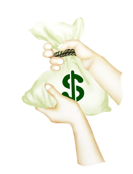 Lidská ruka drží pytel peněz — Stock fotografie