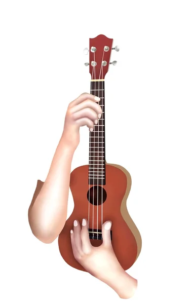 Person som visar en trä ukulele isolerad på vit bakgrund — Stockfoto
