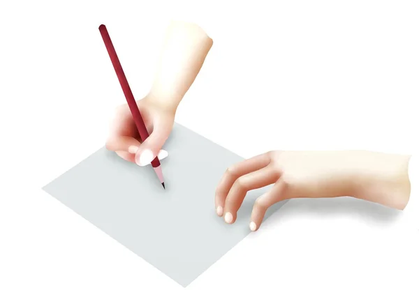 Человеческая рука держит карандаш на бумаге — стоковое фото
