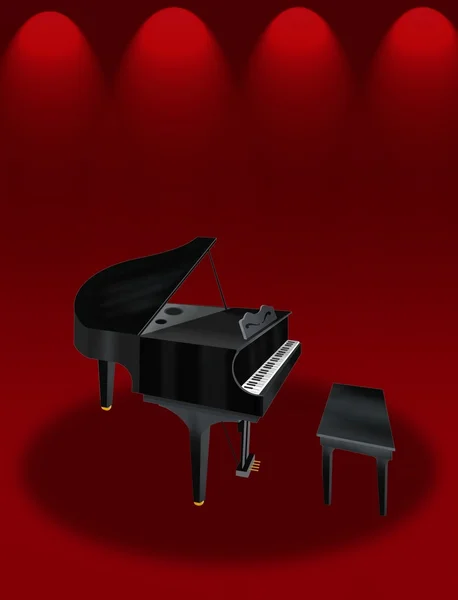 Un hermoso piano magnífico en el escenario rojo elegante del teatro — Foto de Stock