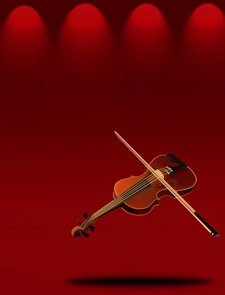 Un bel violino sul palco del teatro elegante rosso — Foto Stock