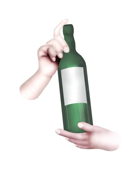 Mano umana che tiene una bottiglia di vino — Foto Stock
