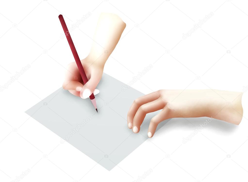 Human Hand Holding A Pencil Writing on Paper