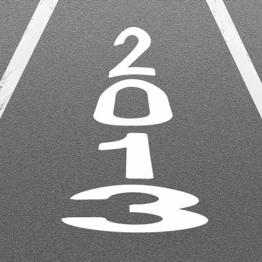 sinyal ok ve asfalt yol arka plan üzerinde kelime 2013
