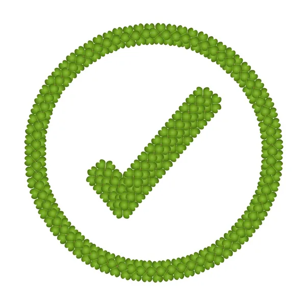 Vierblättriges Kleeblatt mit Häkchensymbol im Kreisrahmen — Stockfoto