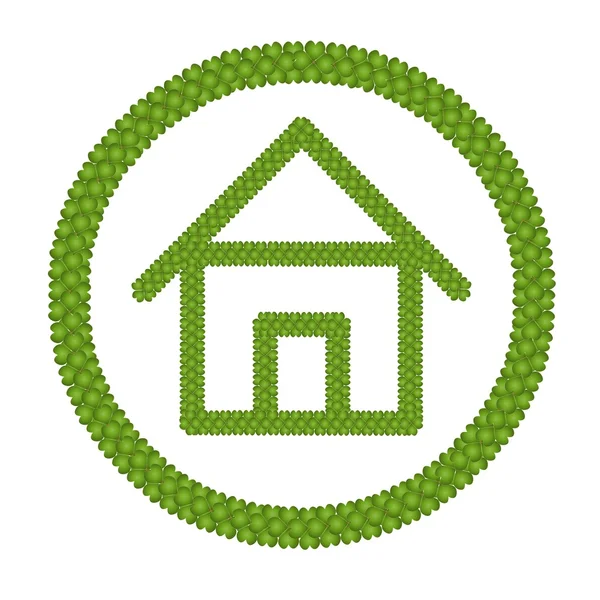 Grünes vierblättriges Kleeblatt der Heimat-Ikone im Kreisrahmen — Stockfoto