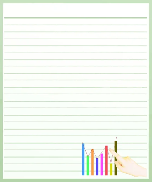 Hand pekar diagram på grön färg fodrade papper — Stockfoto