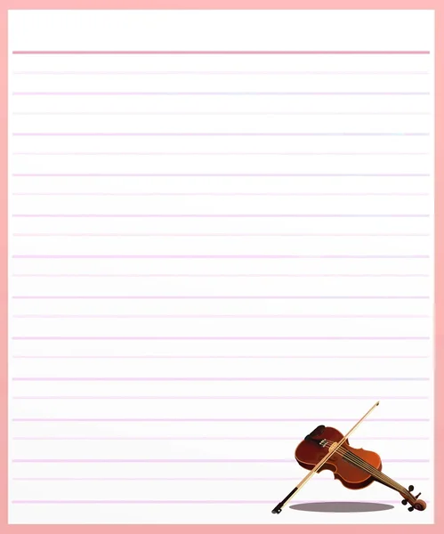 Un violín sobre papel forrado de color rosa — Foto de Stock