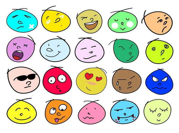 Illustration des différentes variations des icônes du visage humain — Image vectorielle