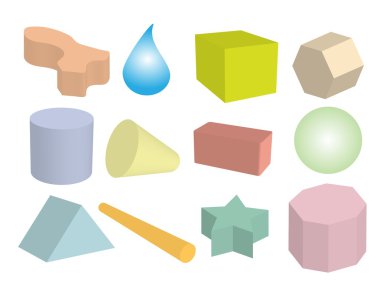 Çoklu renklerde geometrik nesneleri kümesi