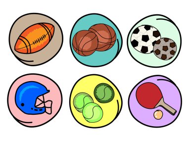  Set of Sports Equipment on Round Background