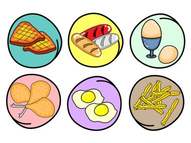 A Set of Breakfast on Round Background