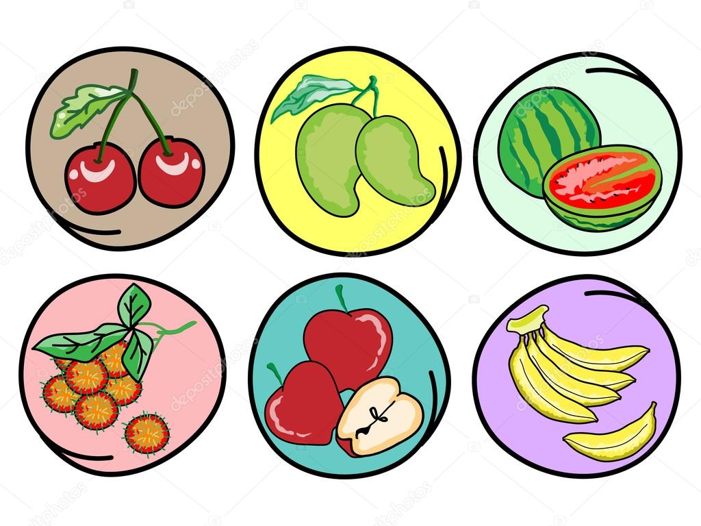  Set of Fresh Fruits on Round Background