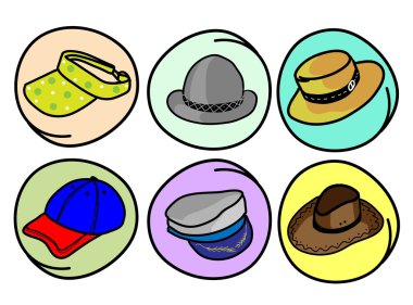 Set of Hats and Caps on Round Background clipart