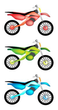 üç renk illüstrasyon motosiklet simge kümesi