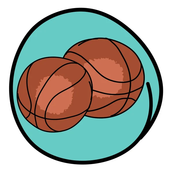 Dos bolas de baloncesto marrón sobre fondo redondo azul — Vector de stock