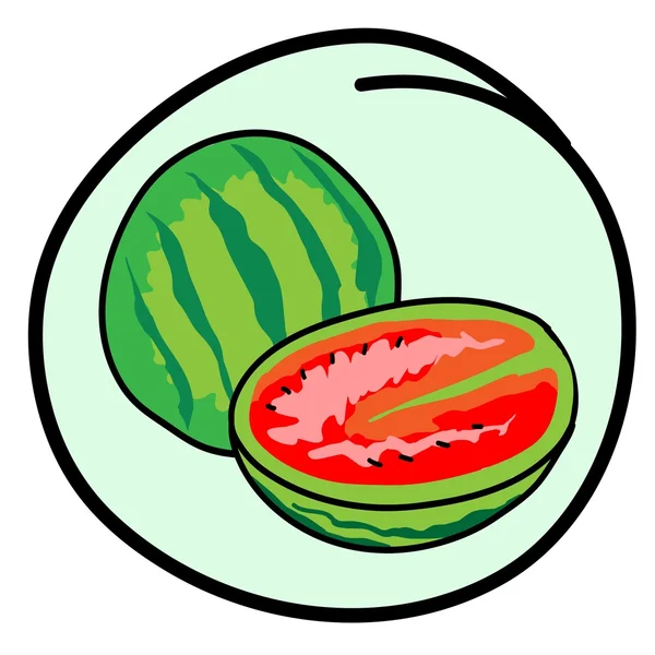 Свежие зеленые арбузы на круглом зеленом фоне — стоковый вектор