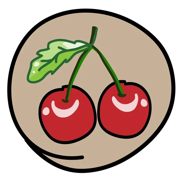 Due ciliegie fresche su sfondo marrone rotondo — Vettoriale Stock
