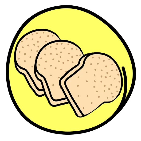 Tři plátky chleba na kulaté žluté pozadí — Stockový vektor