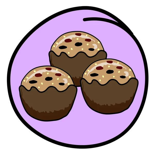 En brun muffin på runda lila bakgrund — Stock vektor