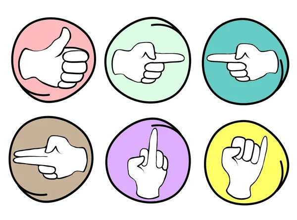 Készlet-ból különböző kéz jelek kerek háttér — Stock Vector