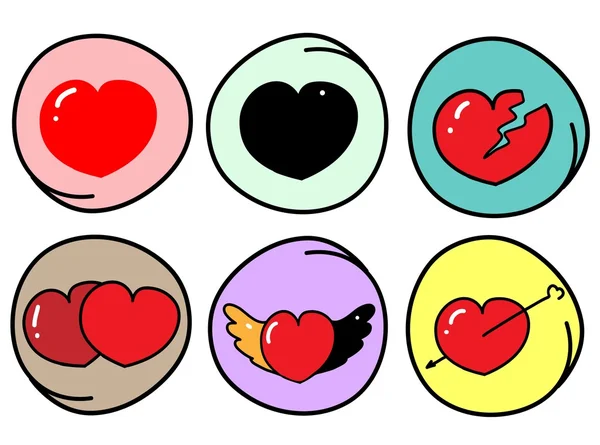 Conjunto de diferentes símbolos del corazón sobre fondo redondo — Archivo Imágenes Vectoriales