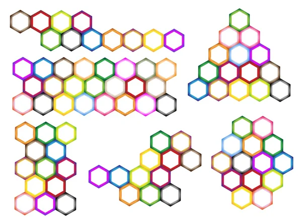 Diferentes estilos e cores da etiqueta hexágono — Vetor de Stock