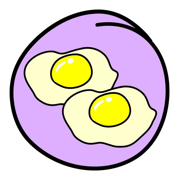 Two Fried Eggs on Round Purple Background — Stock Vector