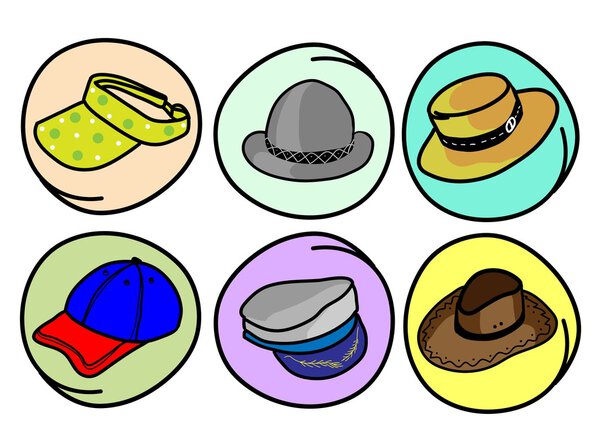 Set of Hats and Caps on Round Background