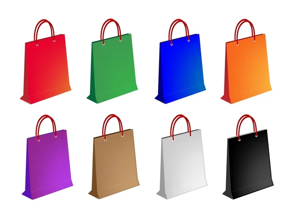 Juego de ilustración colorida de bolsa de compras de papel — Vector de stock