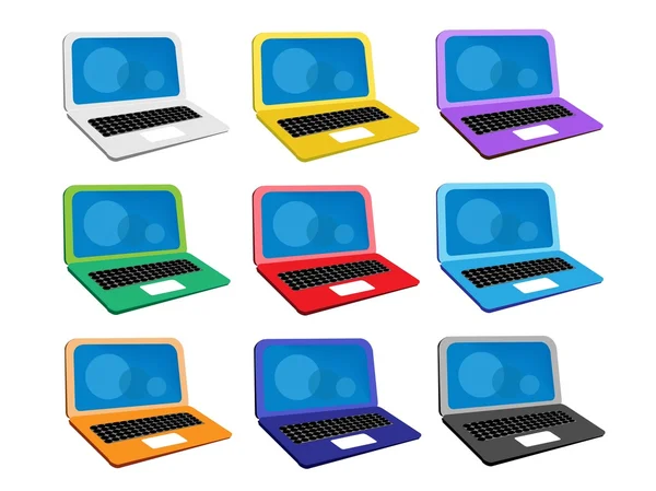 컴퓨터 노트북 아이콘의 다채로운 그림 세트 — 스톡 벡터