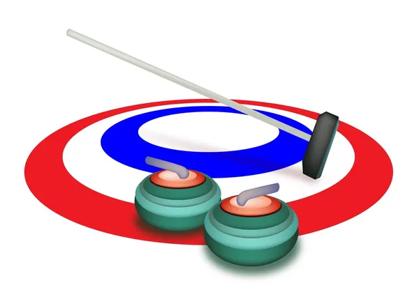 En samling av curling stenar på is — Stock vektor