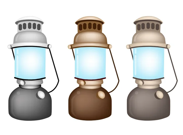Un set illustrativo di vecchia lampada al cherosene — Vettoriale Stock