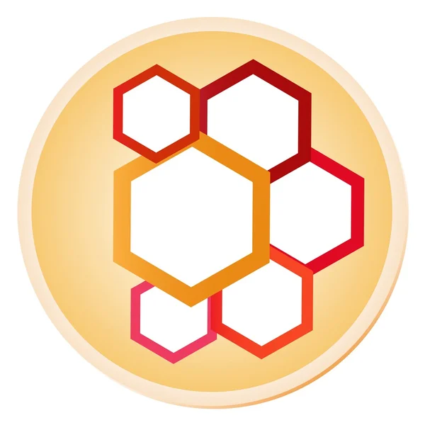 Kleurrijke illustratie van zeshoeken in glanzende cirkel etiket — Stockvector