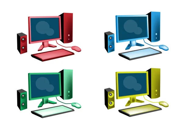 Colorful Illustration Set of Desktop Computer Icon — Stock Vector